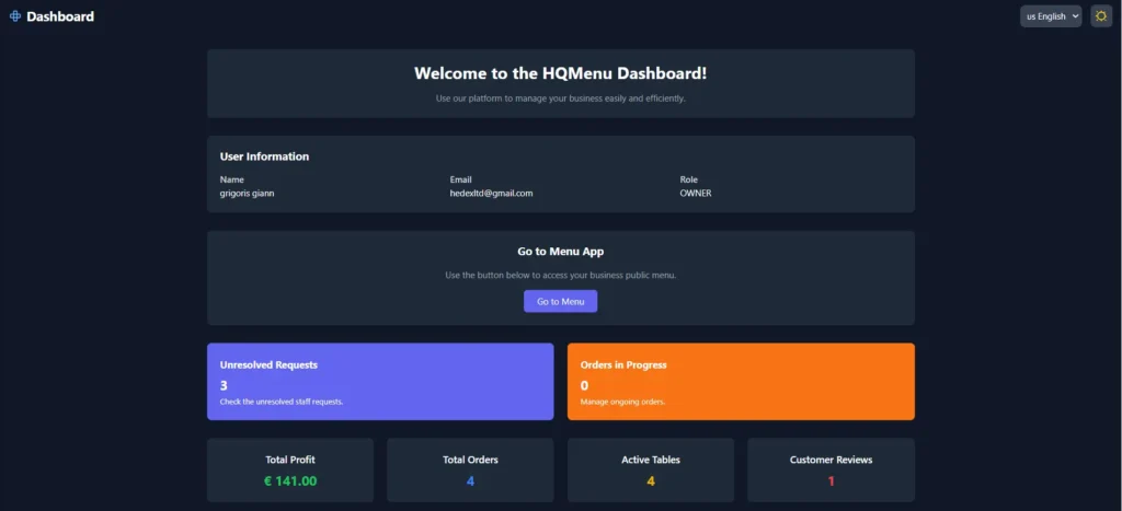 hqmenu dasboard παραγελιοληψια
